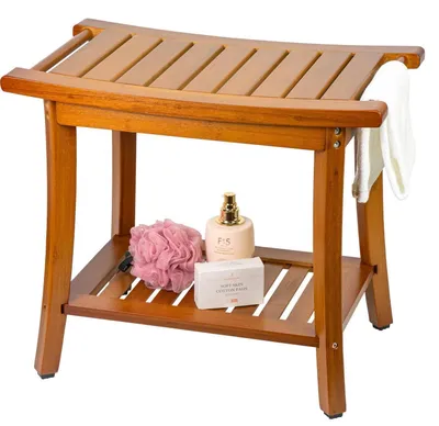 Obrázek produktu pro Teakové sedátko do sprchy s madly, přenosná stolička, rozměry 33,2 x 56 x 47,2 cm