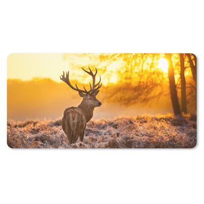 Produktbild von MuchoWow® Schreibtischunterlage Hirsche - Tiere - Sonnenuntergang - Winter - Heidekraut - Natur 80x40 cm - XXL Mauspad - Gaming Mauspad