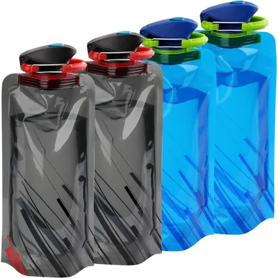Produktbild von Faltbare Trinkflaschen BPA-frei 4 Stück Schwarz+Blau 700ml