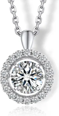 Produktbild von Moissanit Herzanhänger Halskette Damen 925 Silber Sparkling Halo Tanz Stein Brillant