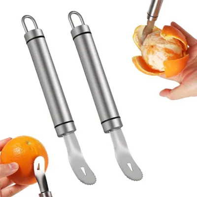 Produktbild von 2 Stück Orangenschäler - Zitronen Zester Schäler - 18 x 2 cm - Für Pomelo, Limette, Grapefruit, Orange und Zitrone – Edelstahl – Silber