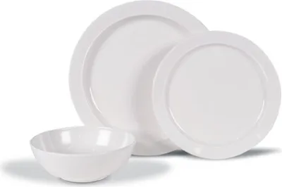 Produktbild von Geschirr Set 12teilig Melamin Camping Picknick Geschirr klassisches Weiß Gesc...