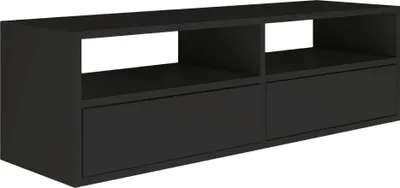 Produktbild von Selsey Framme – hängendes TV-Board mit zwei Klappen und offenen Ablagen, Schwarz, 100 cm
