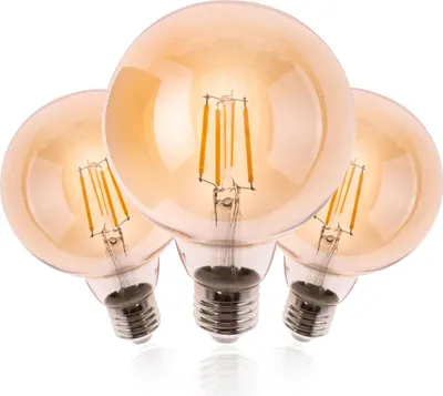 Produktbild von LUMILED 3 Stück LED Filament Leuchtmittel E27 G95 4W Ersetzt 40W 470lm 2000K Amber 360° Abstrahlwinkel Amberglas – 3er Pack Globe Form Dekoratives Extra Warmes Licht Nicht Dimmbar