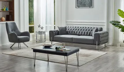 Produktbild von Modern Design Sofagarnitur 2tlg Grau Polster Sitz Chesterfield Couchen