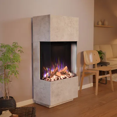 Produktbild von Glow Fire Elektrokamin 'PR11' in Beton | LED Standkamin in Beton mit Heizung (1500 W) | HxBxT: 130x61,5x40cm