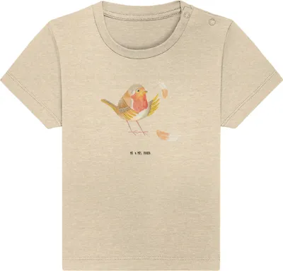 Produktbild von Mr. & Mrs. Panda Babyshirt Rotkehlchen Federn 0. - 6. Monat - Natural Raw - Geschenk, Baby Top, Motivationsbilder, , fliegen, Motivation Sprüche, Organic T-Shirt