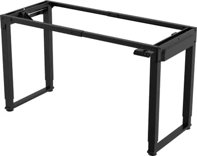 A black metal desk frame on a white background.
