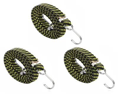 Produktbild von 3 Stück Bungee-Seile, 80 Inch – Verstellbare, flache Gummiseile – Robust – Mit Klemme/Haken – Für Gartenarbeit/Camping – Rostfreie Metallhaken – Elastische Seile