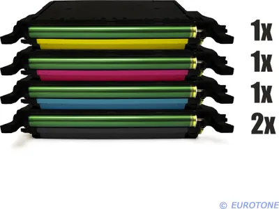 Produktbild von 5x Eurotone Toner Alternative für Samsung CLP-600A / CLP-K600A Black Schwarz / CLP-C600A Blau Cyan / CLP-M600A Rot Magenta / CLP-Y600A Gelb Yellow