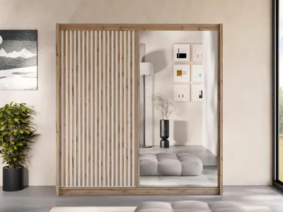 Obrázek produktu pro Zrcadlová šatní skříň 203 cm KALFA - dub wotan / bílá