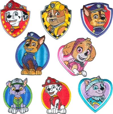 Obrázok produktu pre Paw Patrol © Sada 8 nášiviek Chase Marshall Skye, nažehľovacie nášivky, nášivky, na nažehlenie