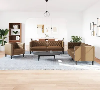 Immagine prodotto di Set Divani Chesterfield 3pz Marrone in Pelle finta Scamosciata