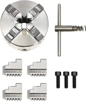 Obrázek produktu pro Univerzální sklíčidlo – 4 čelisti, samocentrovací – upínací rozsah 30–90 mm – pro soustruh – pro obrábění kovů – stříbrná barva