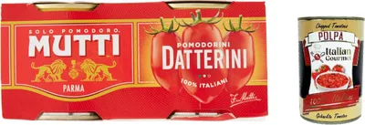 Produktbild von 48x Mutti Pomodori Datterini, date tomatoes, Datterini Tomaten sauce 100% Italienisch 400g (2x200g) + Italian Gourmet polpa 400g