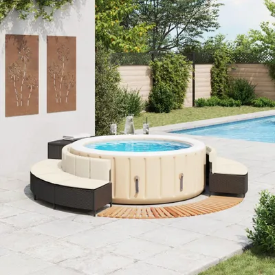 Produktbild von vidaXL Whirlpool-Umrandung Schwarz Poly-Rattan und Massivholz Akazie