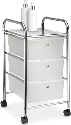 Produktbild von Badregal Rollwagen Rollcontainer GINA, mit 3 transparenten Schubladen und Metallgestell verchromt