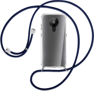 Produktbild von Handykette Backcover-Schutzhülle mit Band (Metall silberfarben) für Nokia 5.3 - dunkelblau