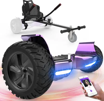 Produktbild von GeekMe Hoverboard mit Sitz, 8,5 Zoll All-Terrain-Hoverboards mit Hoverkart,Go-Kart mit Selbstausgleichender Elektroroller, Offroad-Hoverboards mit Bluetooth-Lautsprecher,LED,Geschenk für Kinder Erwachsene