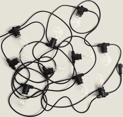 Produktbild von Set Lichterkette Außen IP44 10m Schwarz + 10 LED Glühbirnen Filament B22 2W A60 4000K Neutralweiß