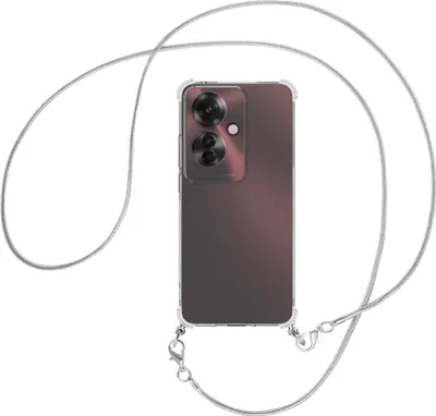 Produktbild von Handykette Backcover-Schutzhülle mit Band (Metall silberfarben) für Oppo Reno11 F 5G - silberfarbene Snake-Kette