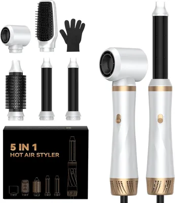 Produktbild von 5-in-1 Airstyler 1000W Hairstyler mit Warmluftbürste, Rundbürstenföhn, Lockenstab & Haarglätter, 3 Temperaturstufen für Volumen, Locken, Glätten
