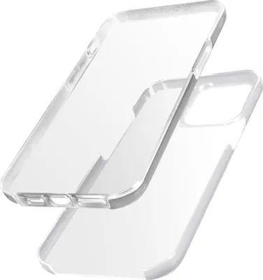 Two transparent phone cases are shown from a diagonal angle against a white background.
