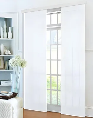 Produktbild von PolkaHome® Paneelgordijn aus Mikrofaser, blickdicht, matt, 245 cm x 60 cm, weiß - mit Paneelwagen und Beschwerungsstange