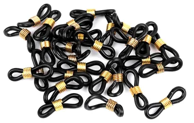 30 Gummischlaufen Ösen für Brillenband Brillenkette 20x7mm, schwarz gold