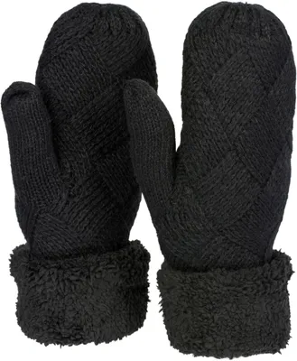 Produktbild von styleBREAKER Damen warme Winter Strick Fäustlinge, Handschuhe mit Rauten Muster, Thermo Fleece, Strickhandschuhe 09010031