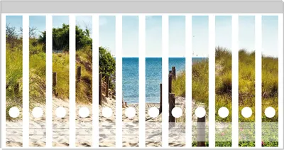 Produktbild von Wallario Ordnerrücken Sticker, selbstklebend für schmale Ordner, 12 Stück, Motiv Auf dem Sandweg zum Strand