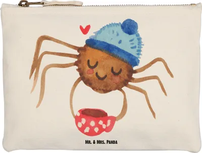 Produktbild von Mr. & Mrs. Panda Kulturbeutel Spinne Agathe Kaffee Größe M - Weiß - Geschenk, Schlampermäppchen, Pouch, Etui, Morgenmuffel, kosmetiktäschchen, Lebensweisheiten, Morgen