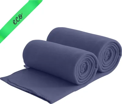 Produktbild von 2er Set Eco Fleecedecken aus 100% recyceltem Material + OEKO-TEX  130x160 ca. 400 g - dunkelblau mit Anti-Pilling und Kettelrand