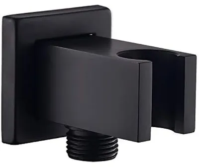 Produktbild von Wandanschlussbogen mit Brausehalter Schwarz, Messing Square Schlauchanschluss 1/2 Zoll, Brauseanschlussbogen mit Halt