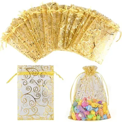 Produktbild von 100 goldene Organzabeutel, 10 x 15 cm, Organza-Geschenktüten, Schmuckbeutel, Gastgeschenke für Hochzeiten, Lavendelsäckchen, Partygeschenke, Weihnachtsgeschenke
