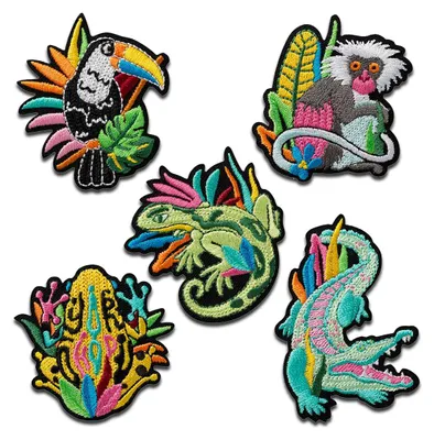 Produktbild von Mono-Quick Dschungeltiere Set 5 Stück - Aufnäher, Bügelbild, Aufbügler, Applikationen, Patches, Flicken, Zum Aufbügeln