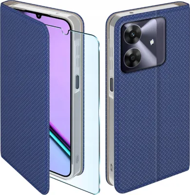 Zdjęcie produktu dla Etui Z Klapką Do Realme Note 60 Zamykane Granatowe Futerał + Szkło 9H