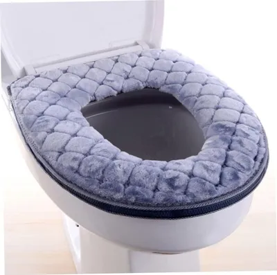 A close-up, eye-level shot of a toilet seat cover on a toilet.