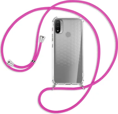 Produktbild von Handykette Backcover-Schutzhülle mit Band (Metall silberfarben) für Motorola Moto E20 (XT2155) - hot pink