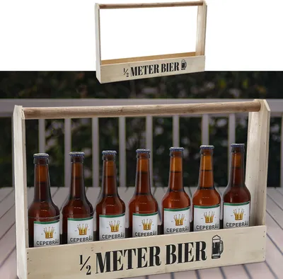 Produktbild von Bierflaschenträger 1/2 Meter Bier Sperrholz 49,5x32,5x8cm Bierliebhaber Flaschenträger Bierträger