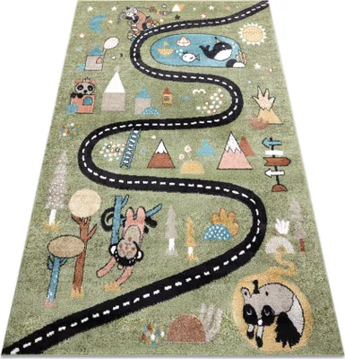 Obrázek produktu pro Koberec FUN Route pro děti, ulice, zvířata zelená zelený 180x270 cm