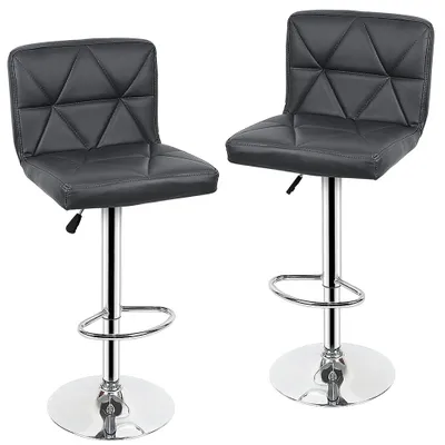 Image de Lot de 2 tabourets de bar avec dossier en similicuir, pivotants à 360°, réglables en hauteur, rembourrés, gris