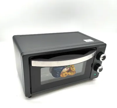 A black Cecotec mini oven is shown against a white background.
