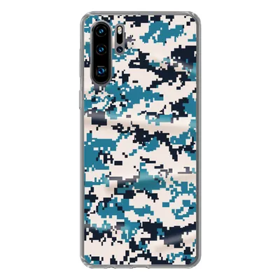 Produktbild von MuchoWow® Handyhülle Schutzhülle Hülle für Huawei P30 Pro Blaues und weißes Camouflage-Muster Silikon Softcase Handy Hülle - Schutzdeckel