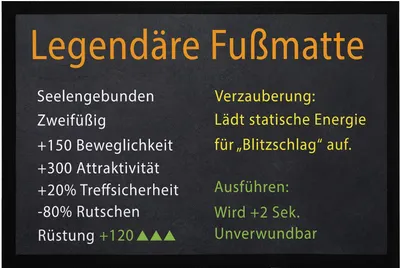 Produktbild von Legendäre Fußmatte mit Gaming Motiv für Nerds Geeks Computer-Spiel Zocker rutschfest & waschbar Moonworks® schwarz 60x40cm