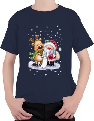 Produktbild von Santa Klaus Rudolf Rentier Schnee - Weihnachten Weihnachtsgeschenk Christmas Uni Kinder T-Shirt, Navy, 116