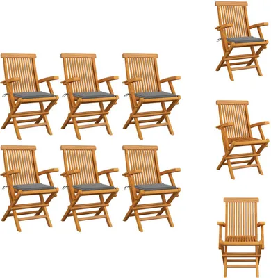 Obrázok produktu pre vidaXL Záhradné stoličky so sivými vankúšmi 6 ks. Masívne teakové drevo - záhradné stoličky