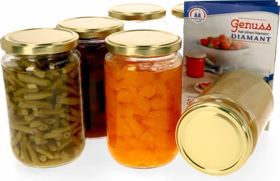 Zdjęcie produktu dla zestaw 6 słoików na przetwory 720 ml z pokrywką w kolorze złotym, okrągłe słoiki do przechowywania przetworów