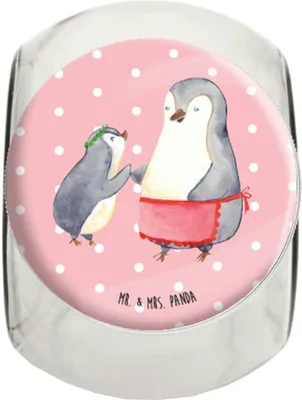 Produktbild von Mr. & Mrs. Panda Süßigkeitenglas Pinguin mit Kind XL 2000ml - Rot Pastell - Geschenk, Lebensmittelbehälter, Bonbonglas, Tochter, Bonboniere, Mama, Vorbild, Bruder, Mutter