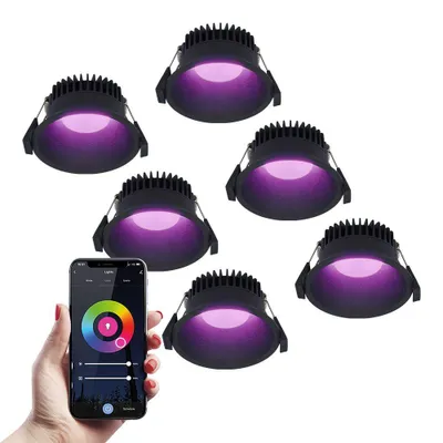 Image de HOFTRONIC - Spot encastrable connecté 10W 630lm RGBWW IP44 Noir 6x